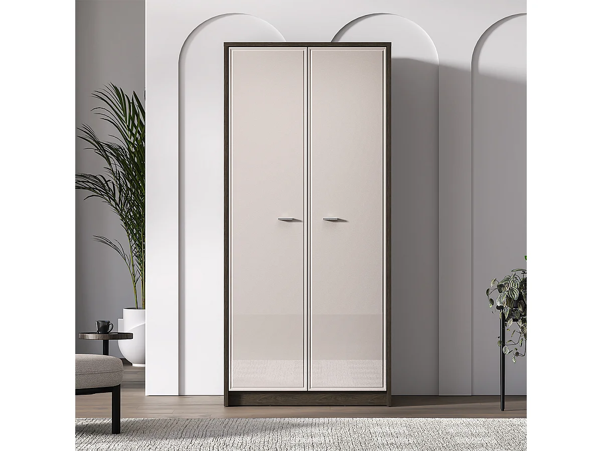 Armoire 2 portes Kaius Cachemire et Bois foncé
