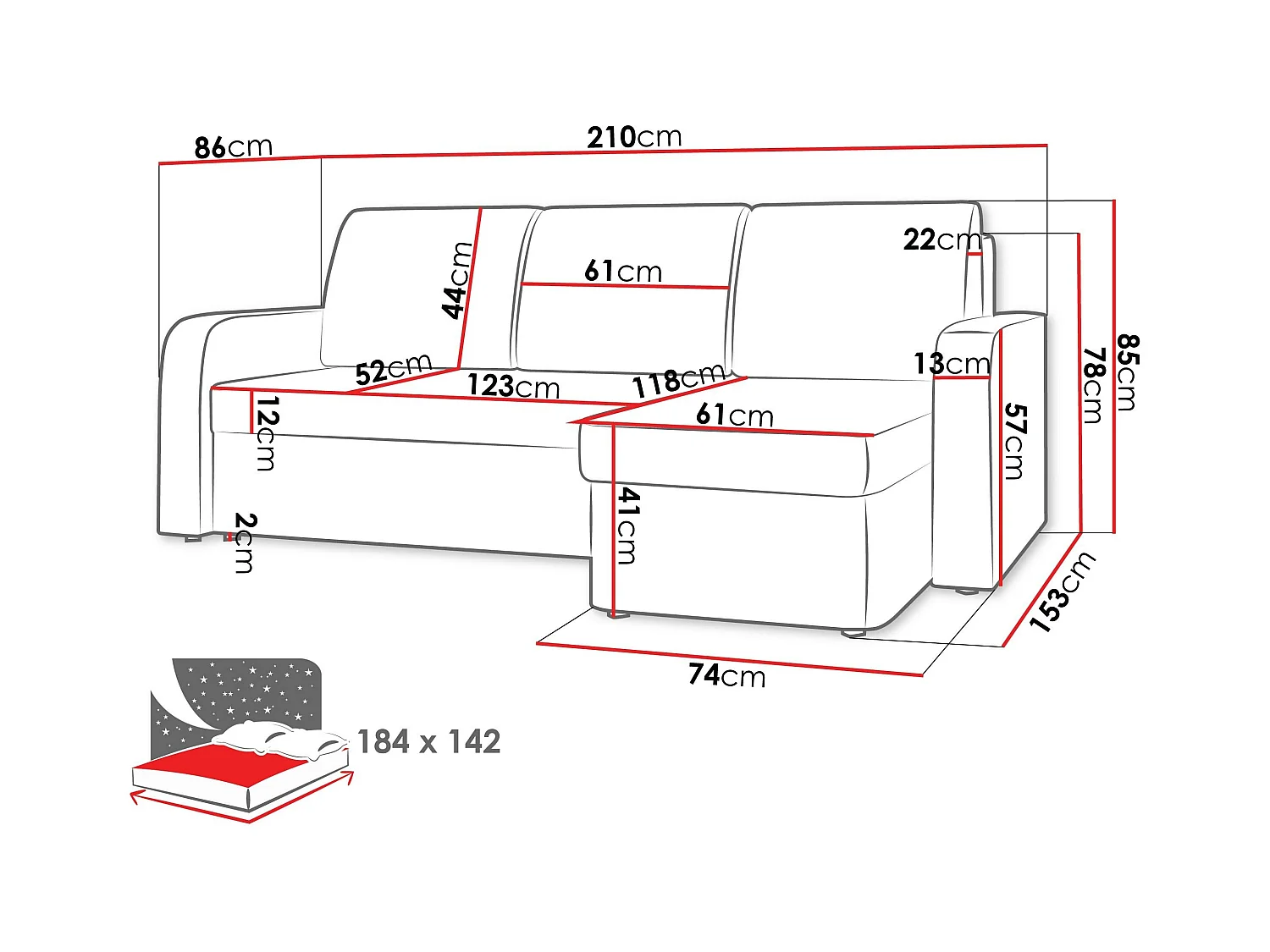 Canapé d'angle Rome 106, Brun clair, Fonction de couchage, Boîte de literie, 210x153x85cm