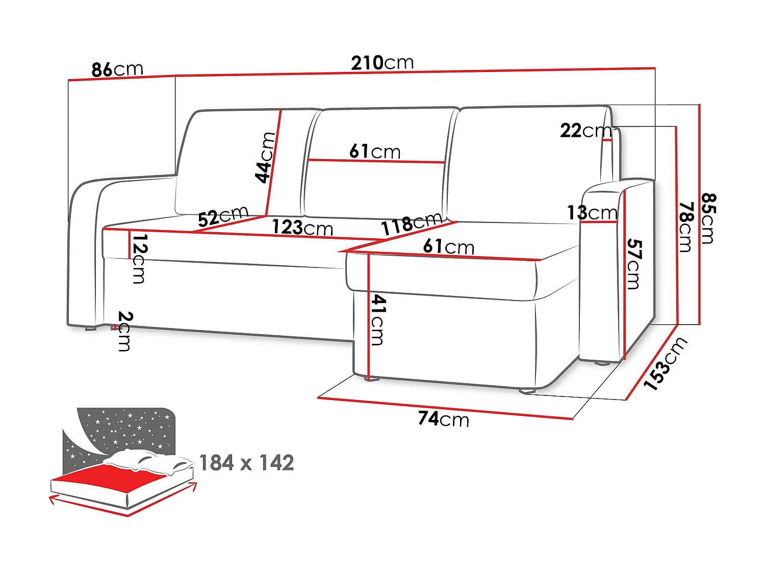 Sofá rinconero Rome 106, De color marrón claro, Función de descanso, Almacenaje, 210x85cm