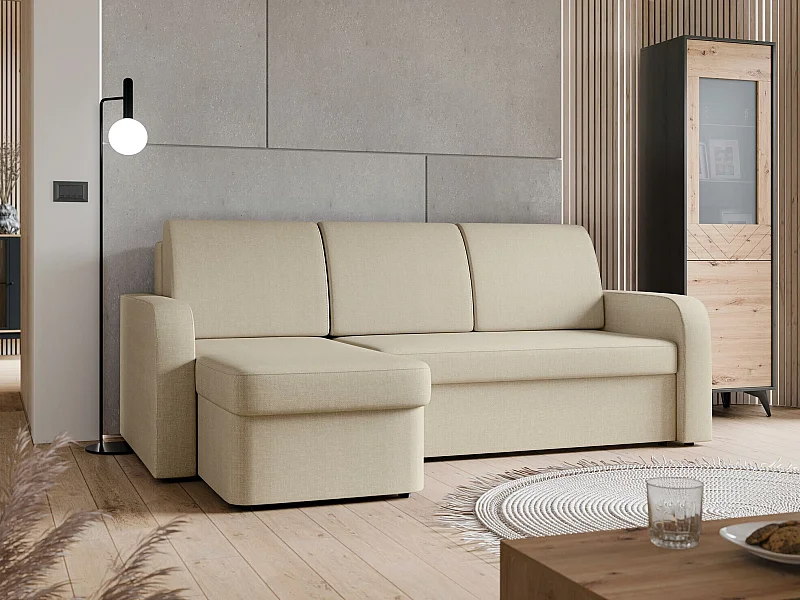 Sofá rinconero Rome 106, De color marrón claro, Función de descanso, Almacenaje, 210x85cm