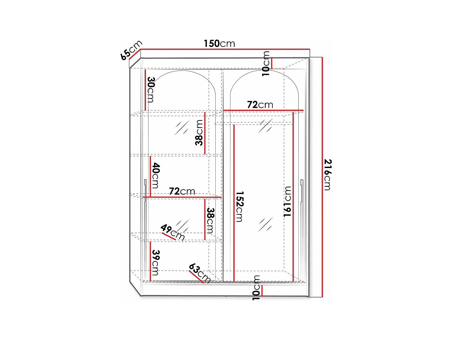 Armario Toledo 131, Negro, 216x150x65cm, Puertas de armario: Correderas