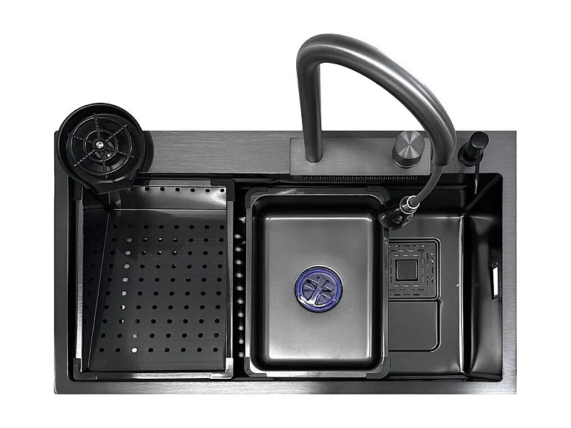 Lavello cucina da incasso una vasca 74x45x20H inox acciaio nero SA3541 con accessori