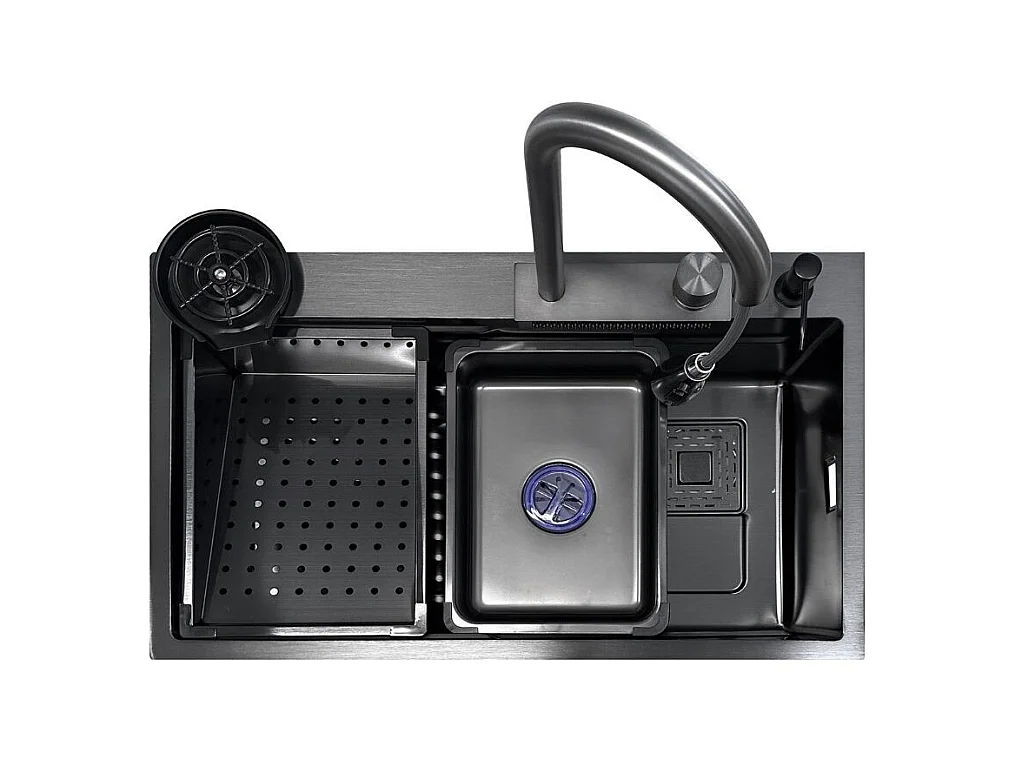 Lavello cucina da incasso una vasca 74x45x20H inox acciaio nero SA3541 con accessori