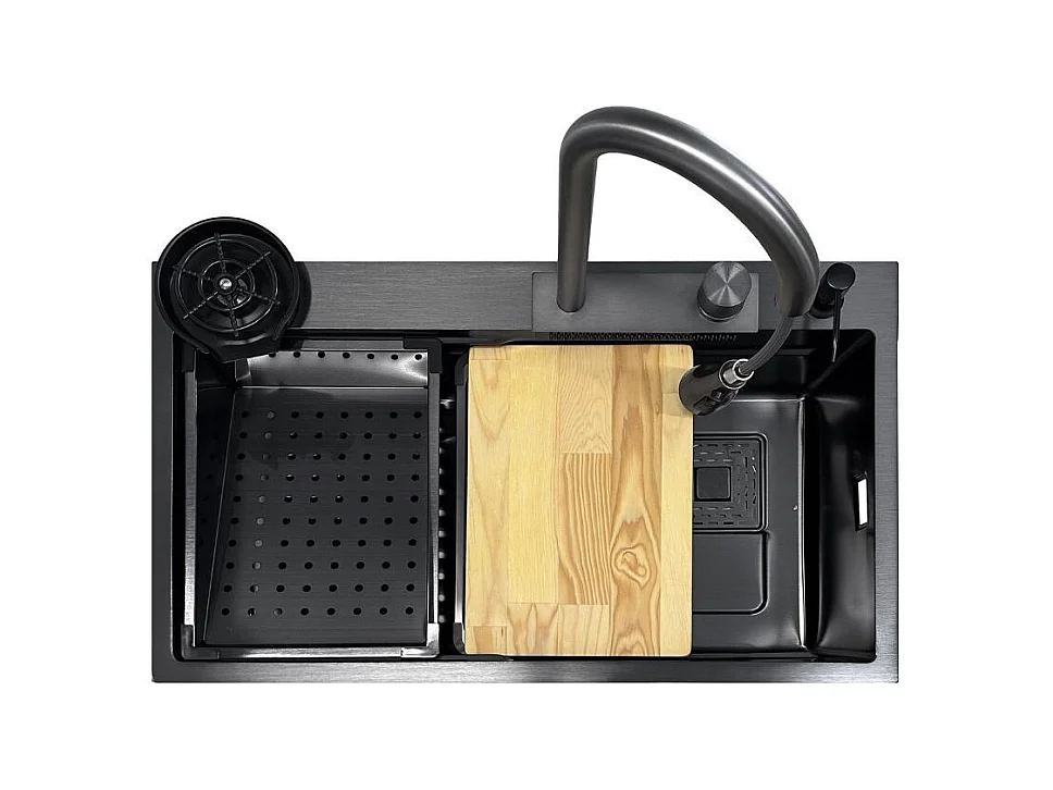 Lavello cucina da incasso una vasca 74x45x20H inox acciaio nero SA3541 con accessori