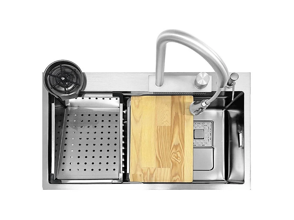 Lavello cucina da incasso una vasca 74x45x20H inox spazzolato SA3541 con accessori