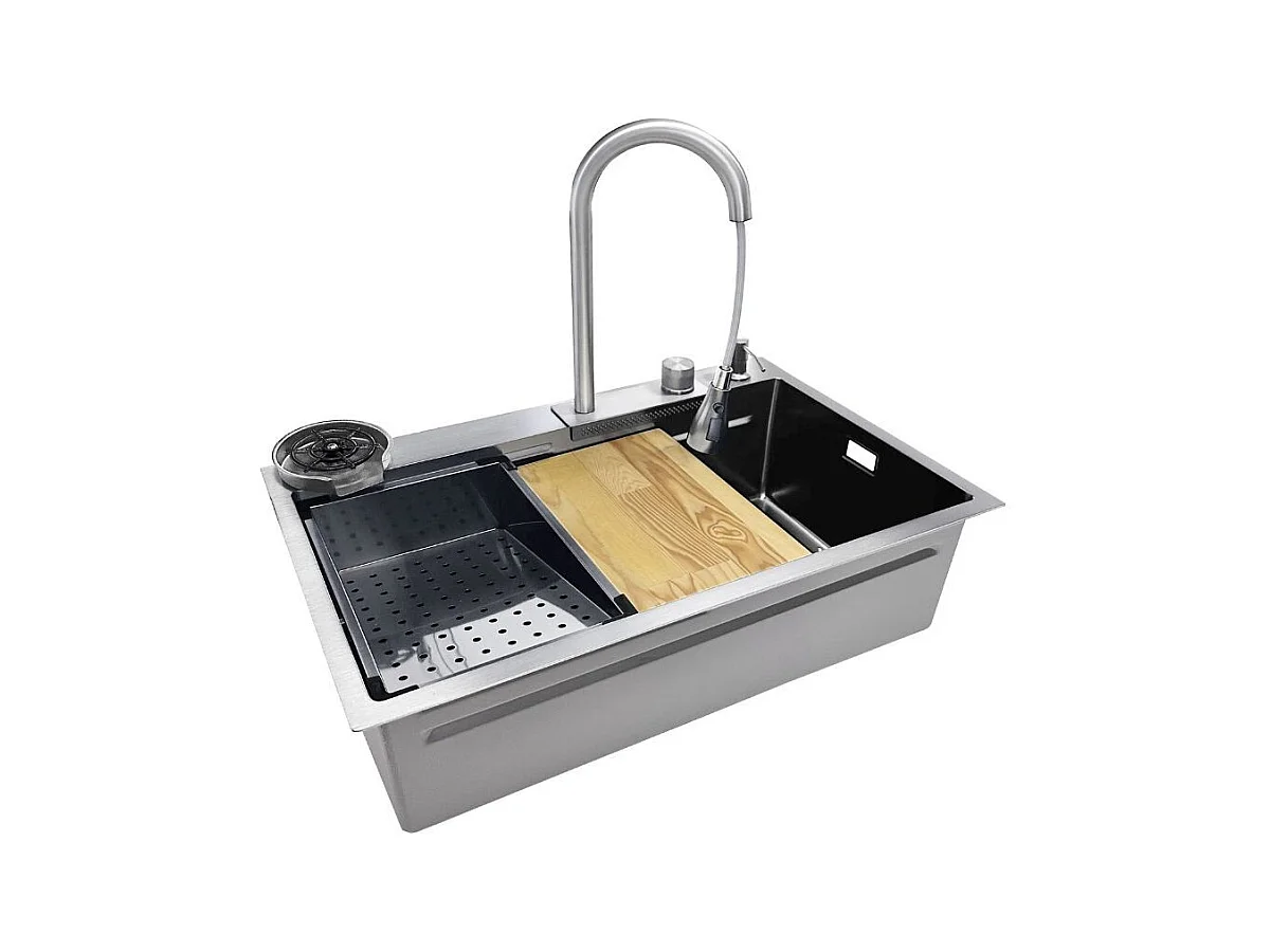 Lavello cucina da incasso una vasca 74x45x20H inox spazzolato SA3541 con accessori