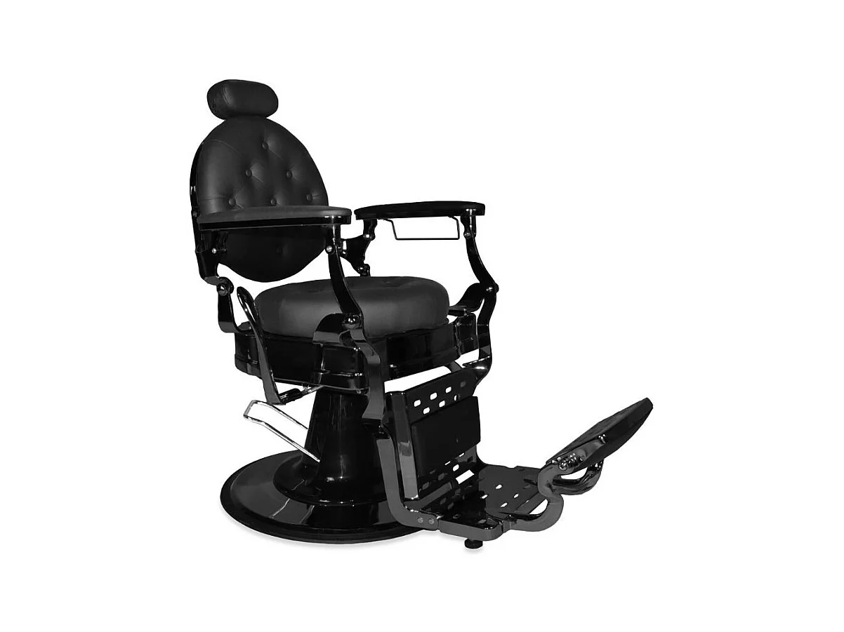 Poltrona da barbiere Ultron reclinabile in ecopelle nera e struttura nera