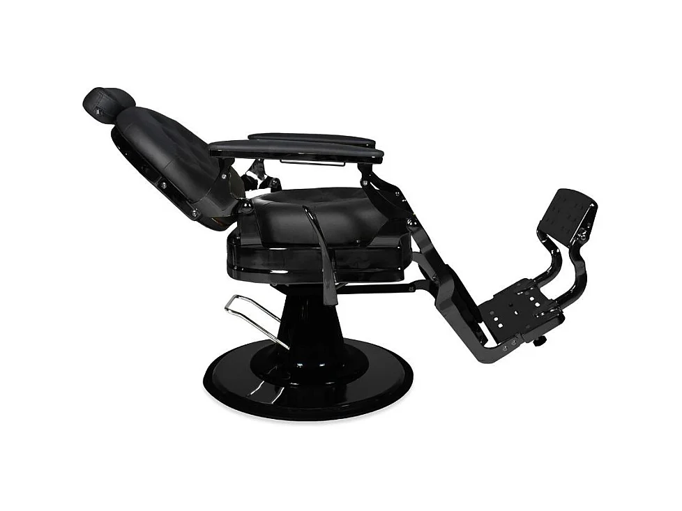Poltrona da barbiere Ultron reclinabile in ecopelle nera e struttura nera