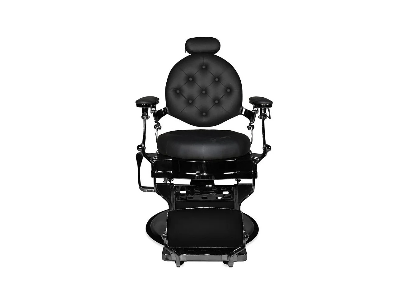 Poltrona da barbiere Ultron reclinabile in ecopelle nera e struttura nera