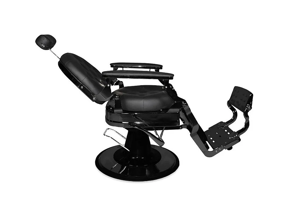 Poltrona da barbiere Ultron reclinabile in ecopelle nera e struttura nera