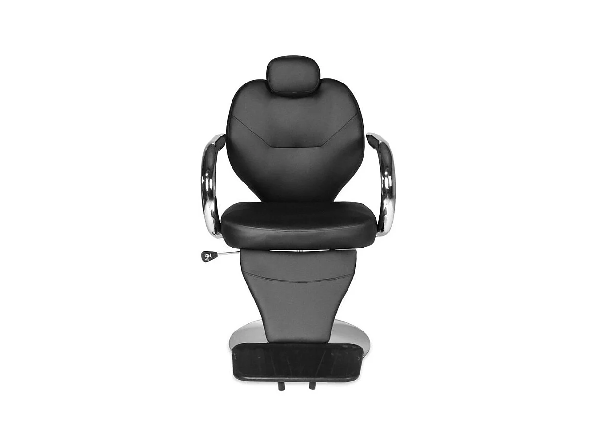 Poltrona da barbiere Bobo reclinabile in ecopelle nera con struttura in acciaio cromato lucido