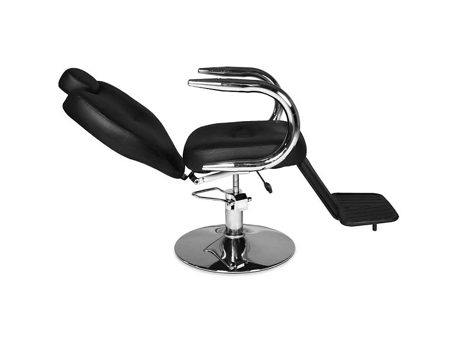 Poltrona da barbiere Bobo reclinabile in ecopelle nera con struttura in acciaio cromato lucido