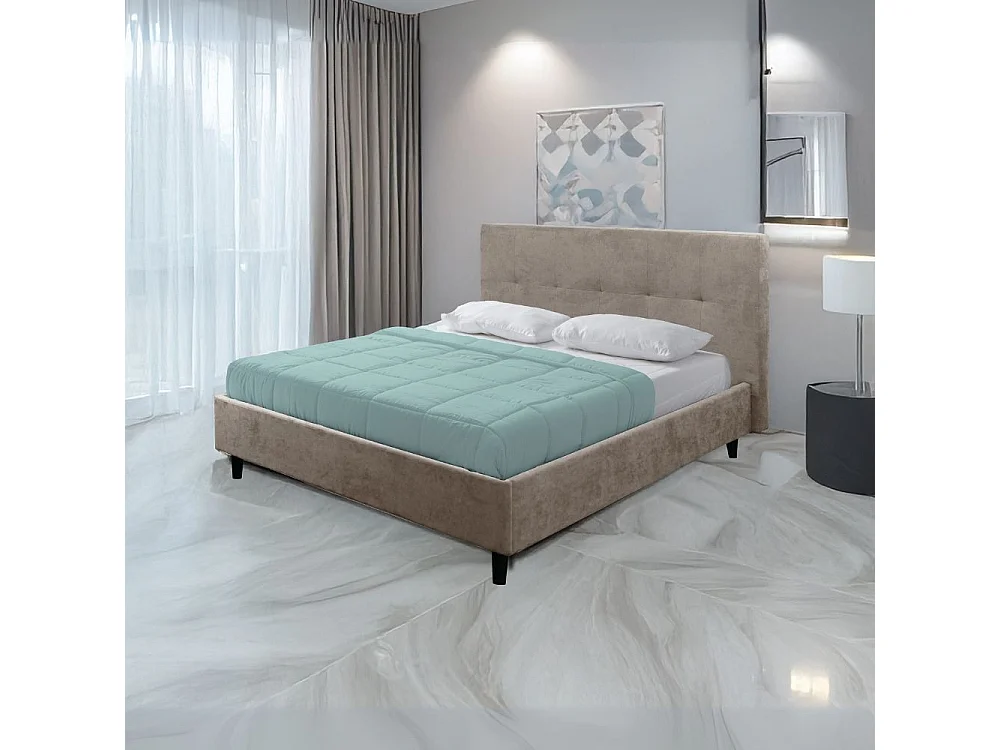 Letto matrimoniale con rete inclusa Snello tessuto colore tortora