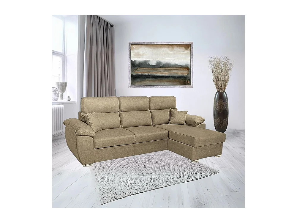 Divano con penisola contenitore cappuccino ComoII tessuto giulia9703