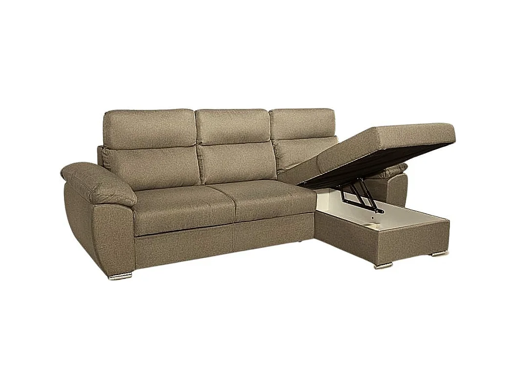 Divano con penisola contenitore cappuccino ComoII tessuto giulia9703