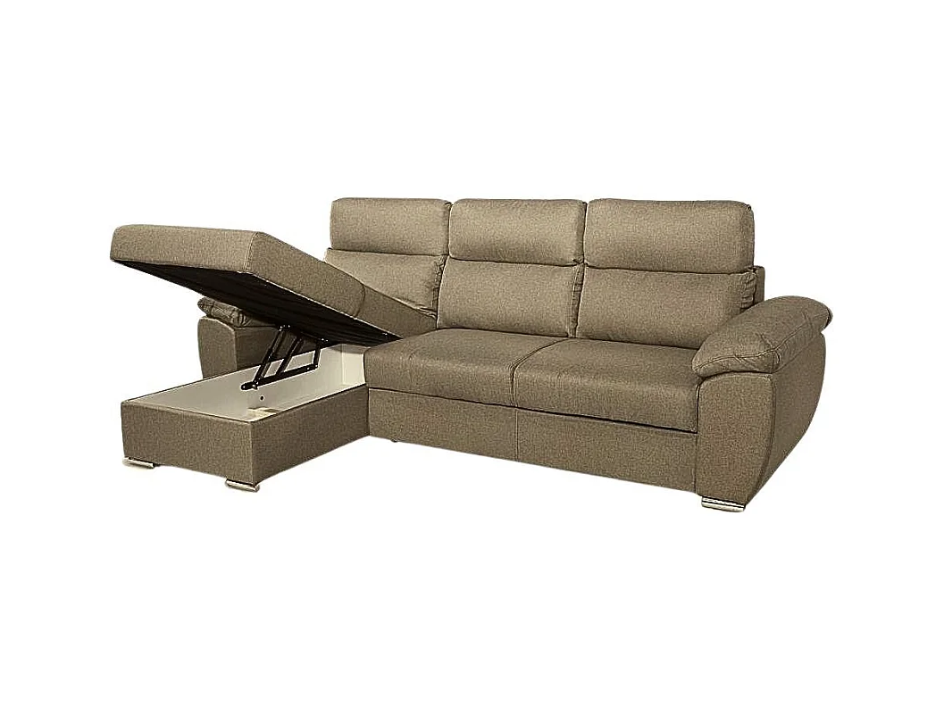 Divano con penisola contenitore cappuccino ComoII tessuto giulia9703