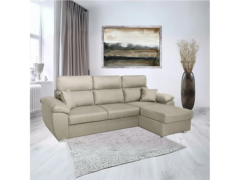 Divano con penisola contenitore tortora ComoII tessuto orinoco