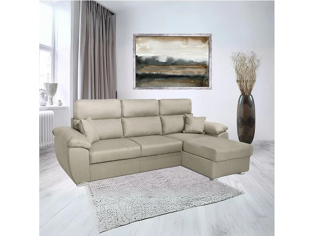 Divano con penisola contenitore tortora ComoII tessuto orinoco