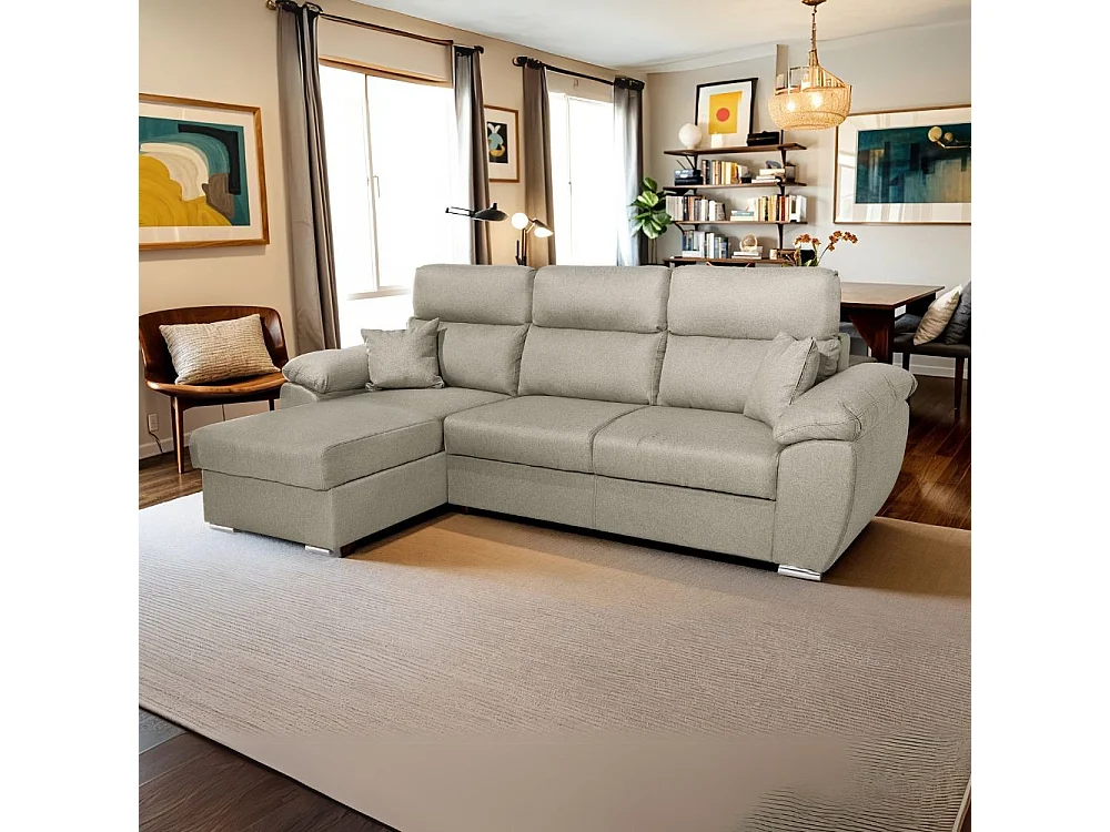 Divano con penisola contenitore tortora ComoII tessuto orinoco