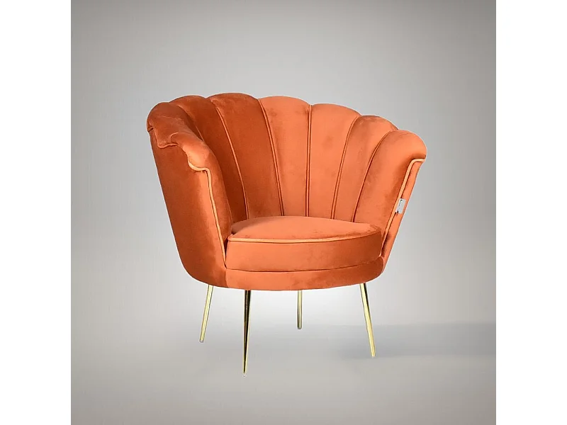Poltrona a conchiglia Orel velluto babyface ruggine e piedi oro