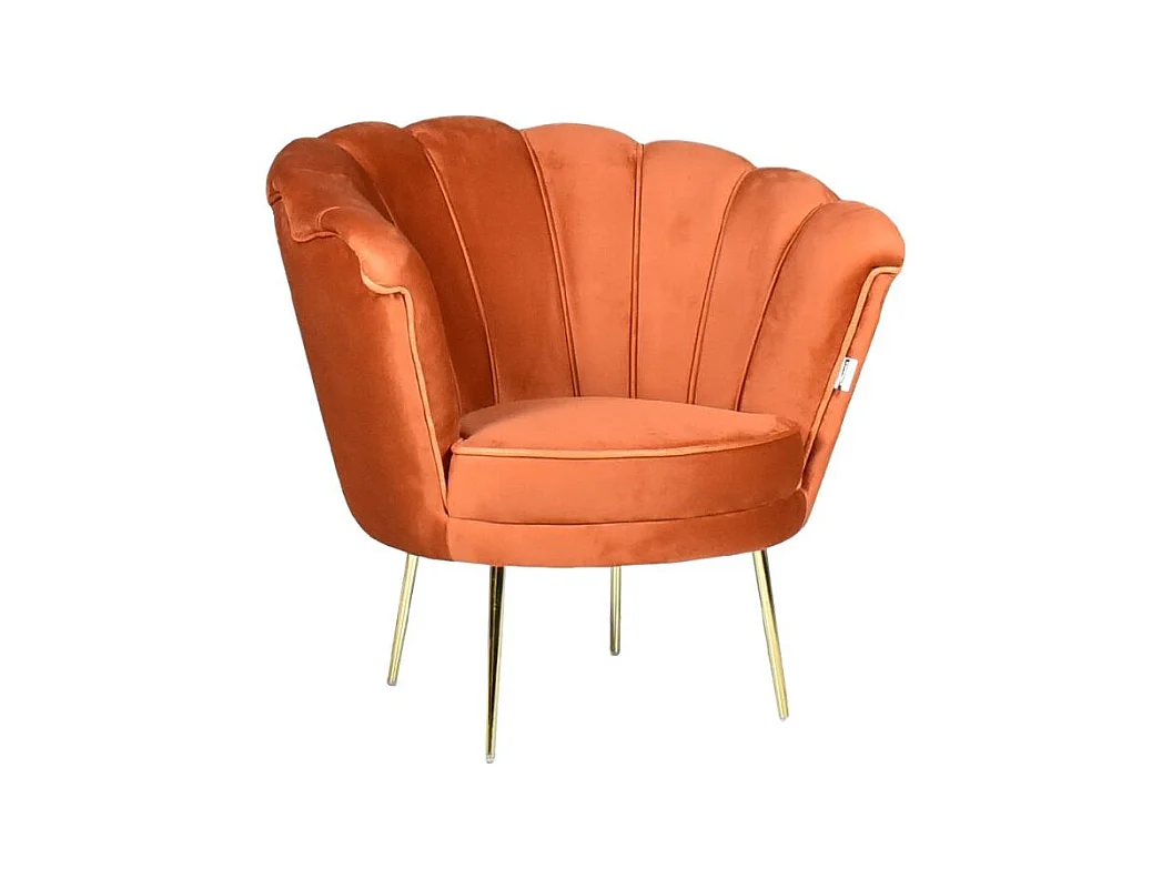 Poltrona a conchiglia Orel velluto babyface ruggine e piedi oro