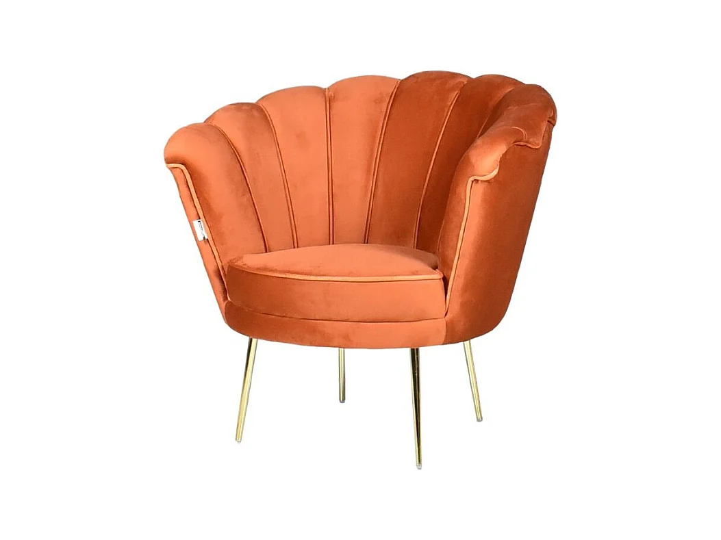 Poltrona a conchiglia Orel velluto babyface ruggine e piedi oro
