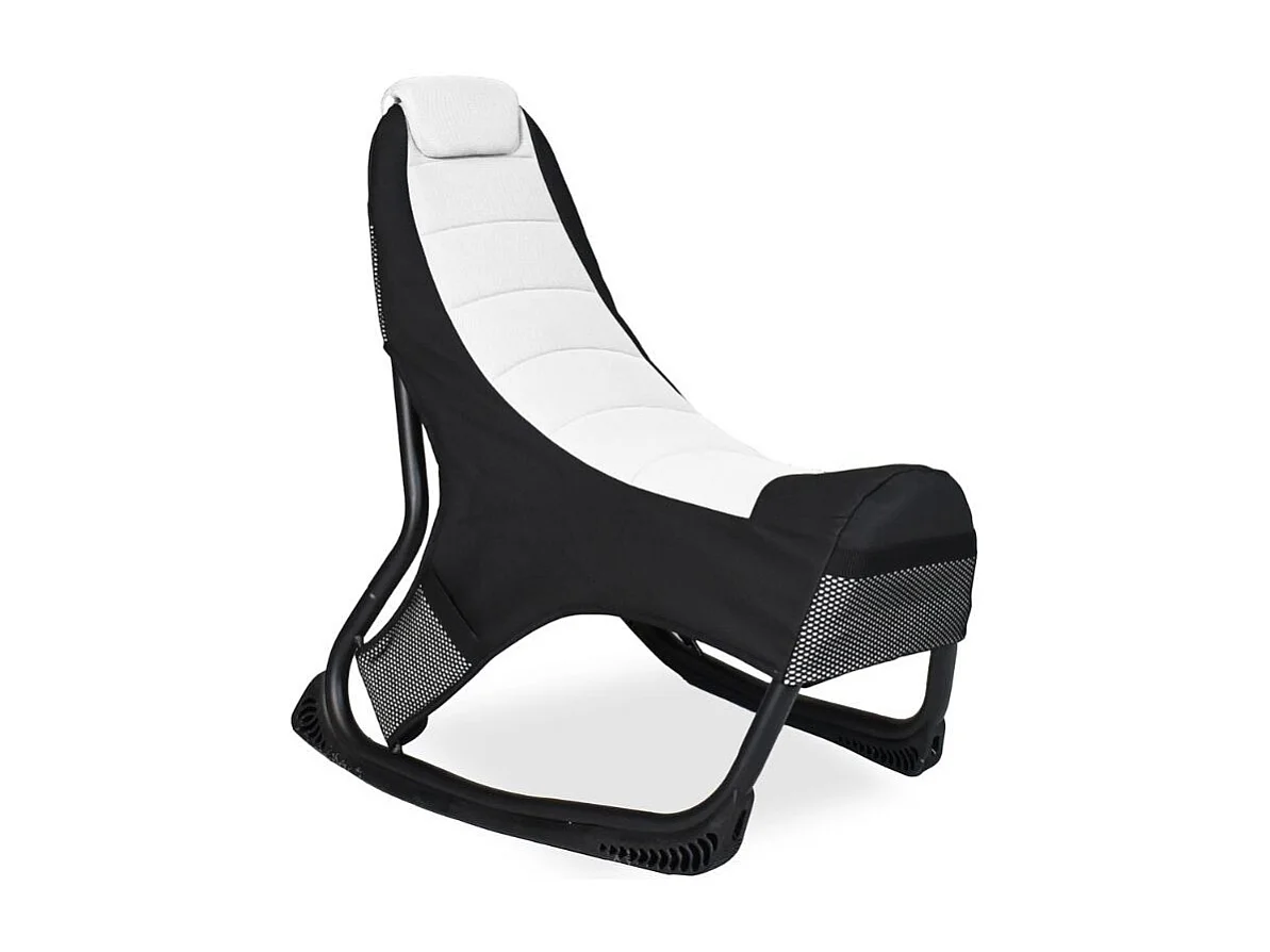 Sedia gaming Rocky in tessuto bicolore con base curva – Nero e bianco