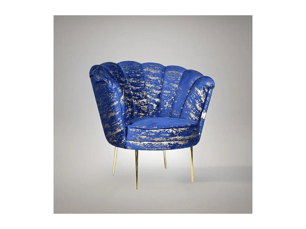 Poltrona a conchiglia Orel velluto blu e fantasia oro