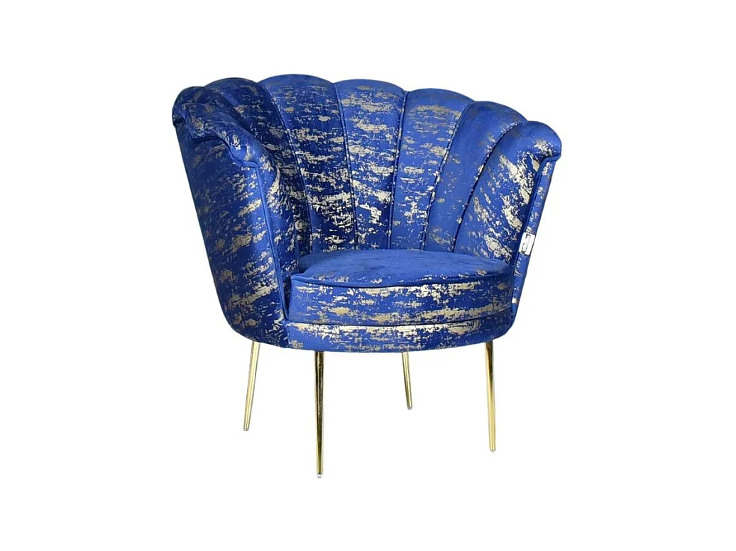 Poltrona a conchiglia Orel velluto blu e fantasia oro