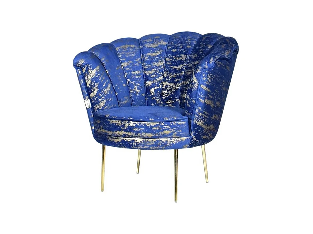 Poltrona a conchiglia Orel velluto blu e fantasia oro