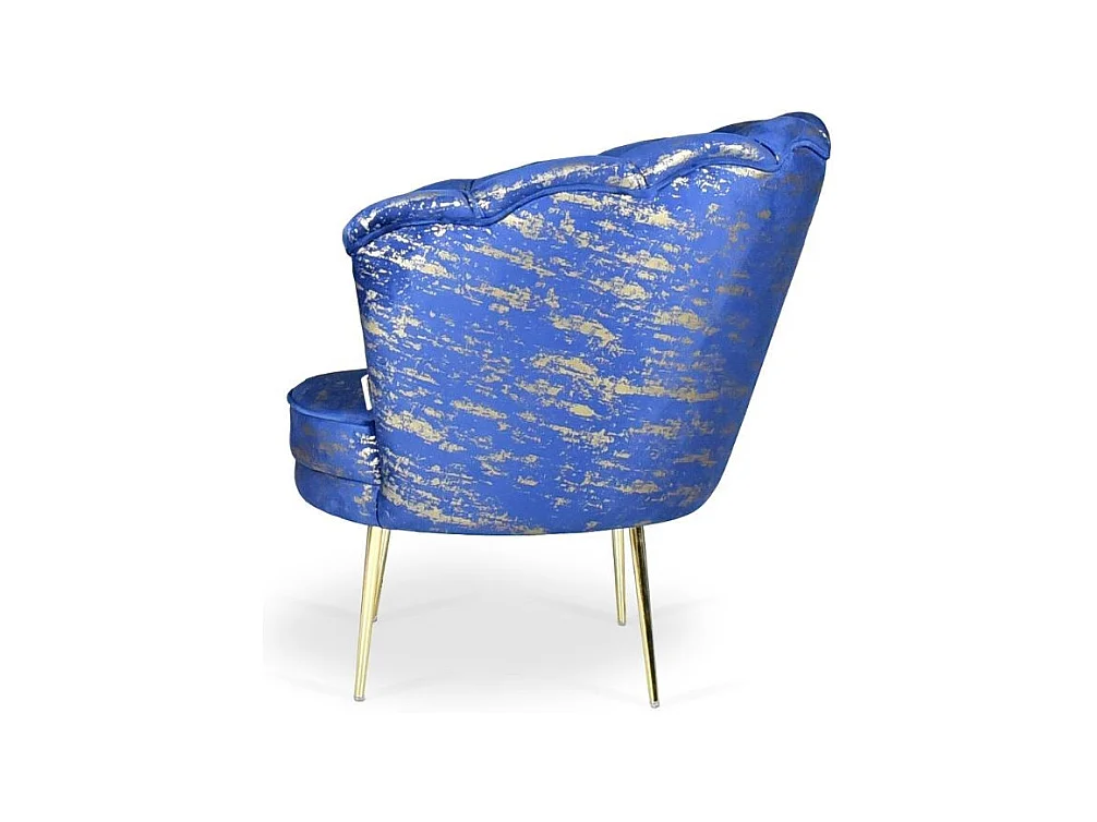 Poltrona a conchiglia Orel velluto blu e fantasia oro