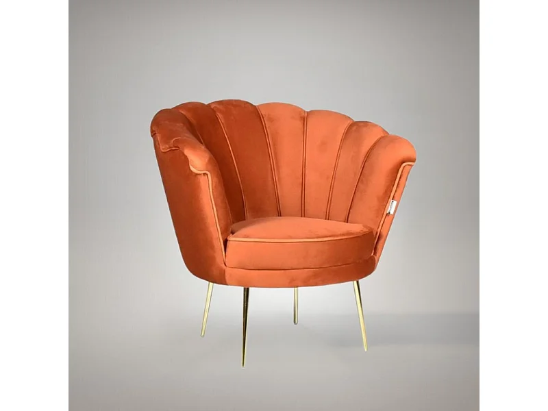 Poltrona a conchiglia Orel in velluto colore arancio