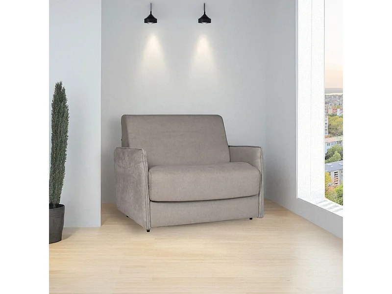 Poltrona letto Piri tortora con rete elettrosaldata e materasso – Il comfort che si apre al bisogno