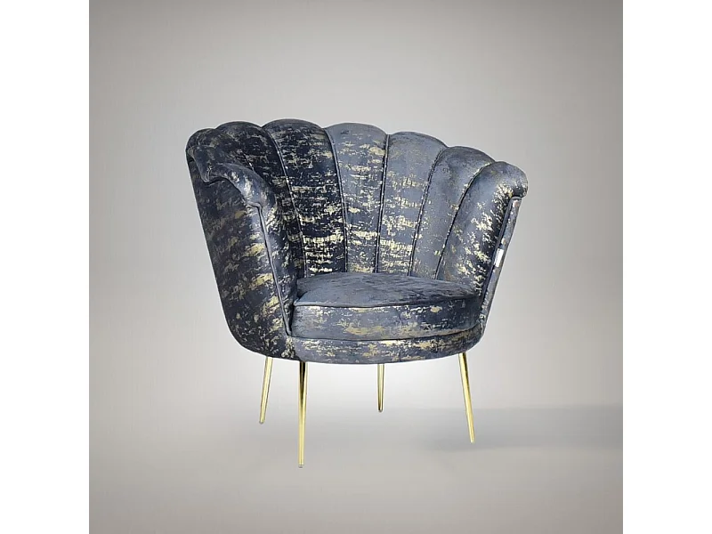 Poltrona a conchiglia Orel velluto antracite e fantasia oro