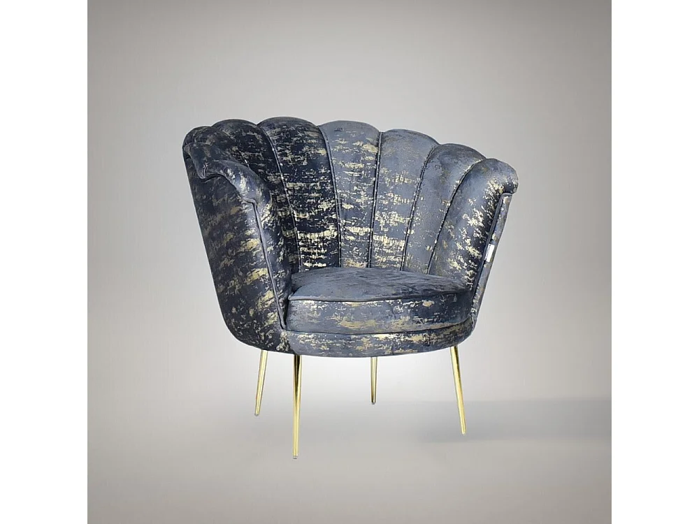 Poltrona a conchiglia Orel velluto antracite e fantasia oro