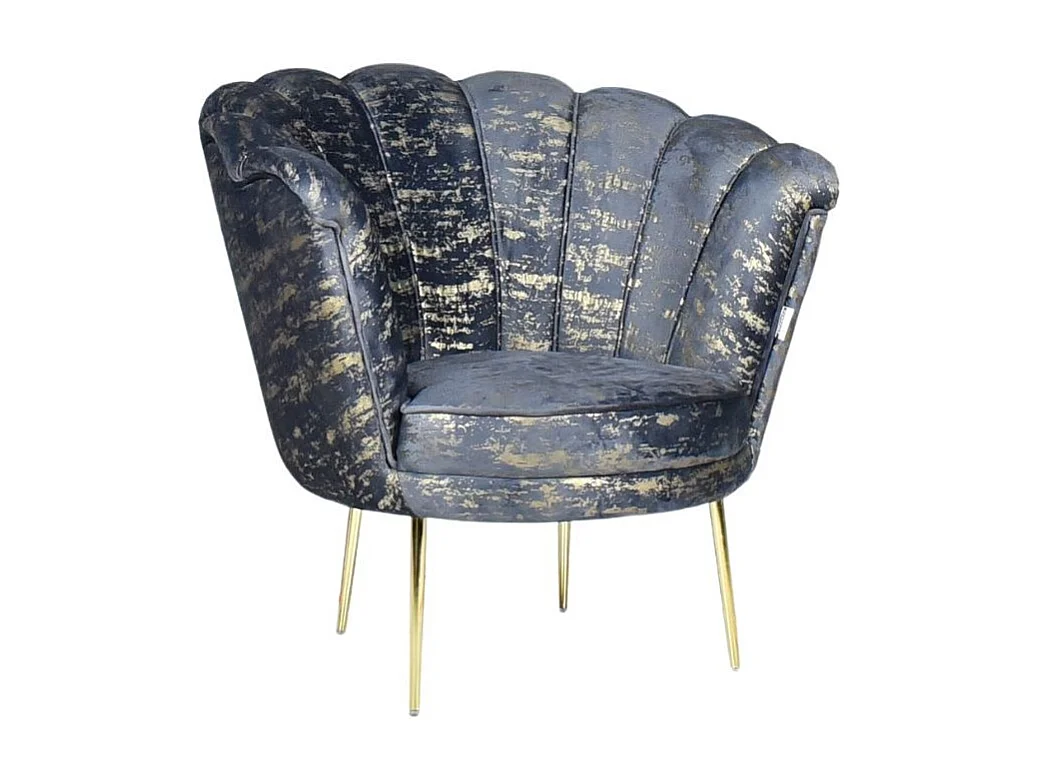 Poltrona a conchiglia Orel velluto antracite e fantasia oro
