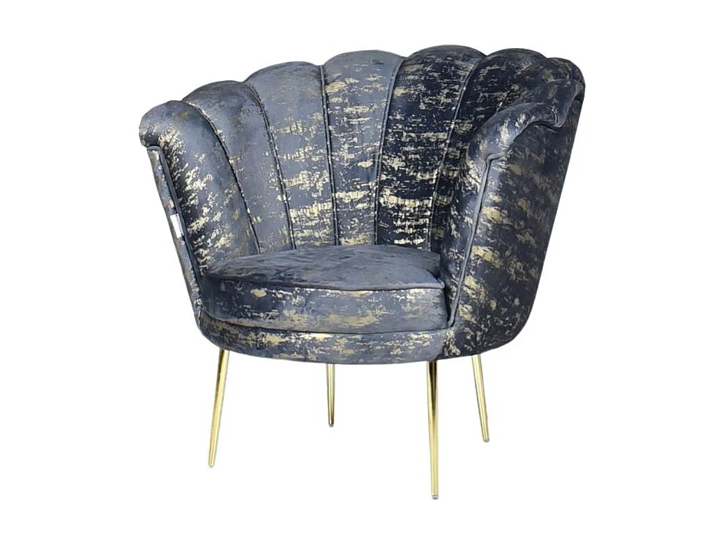 Poltrona a conchiglia Orel velluto antracite e fantasia oro
