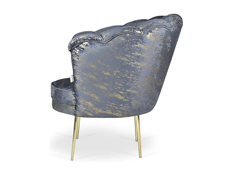 Poltrona a conchiglia Orel velluto antracite e fantasia oro