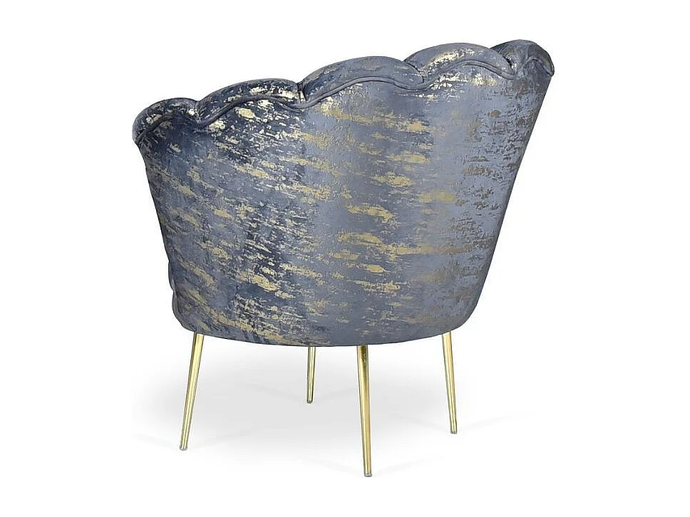 Poltrona a conchiglia Orel velluto antracite e fantasia oro
