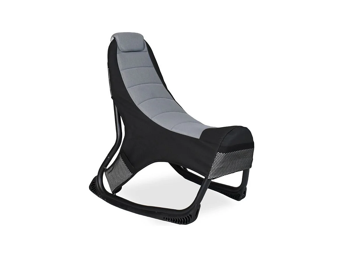 Sedia gaming Rocky in tessuto bicolore con base curva – Nero e Grigio