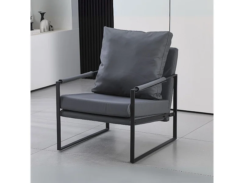 Poltrona ecopelle grigio scuro e struttura in metallo nero Gimmy