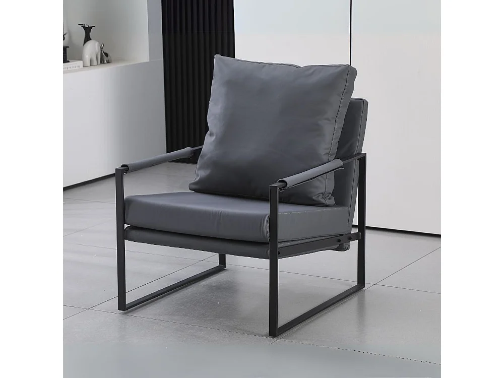 Poltrona ecopelle grigio scuro e struttura in metallo nero Gimmy