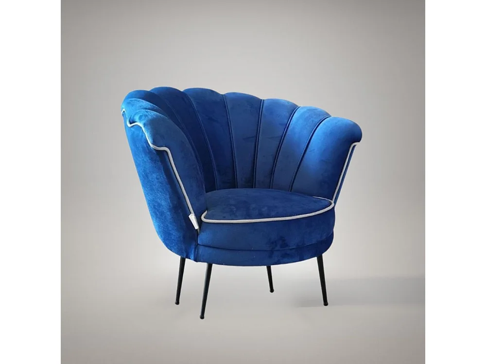 Poltrona a conchiglia in velluto blu navy bordo bianco Orel