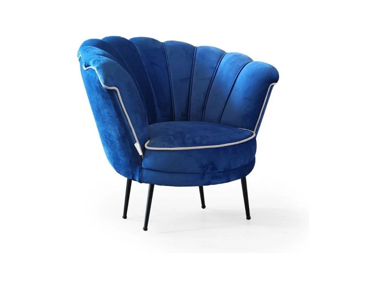 Poltrona a conchiglia in velluto blu navy bordo bianco Orel