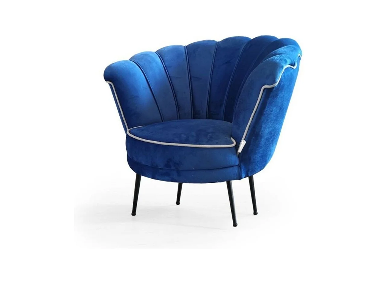 Poltrona a conchiglia in velluto blu navy bordo bianco Orel