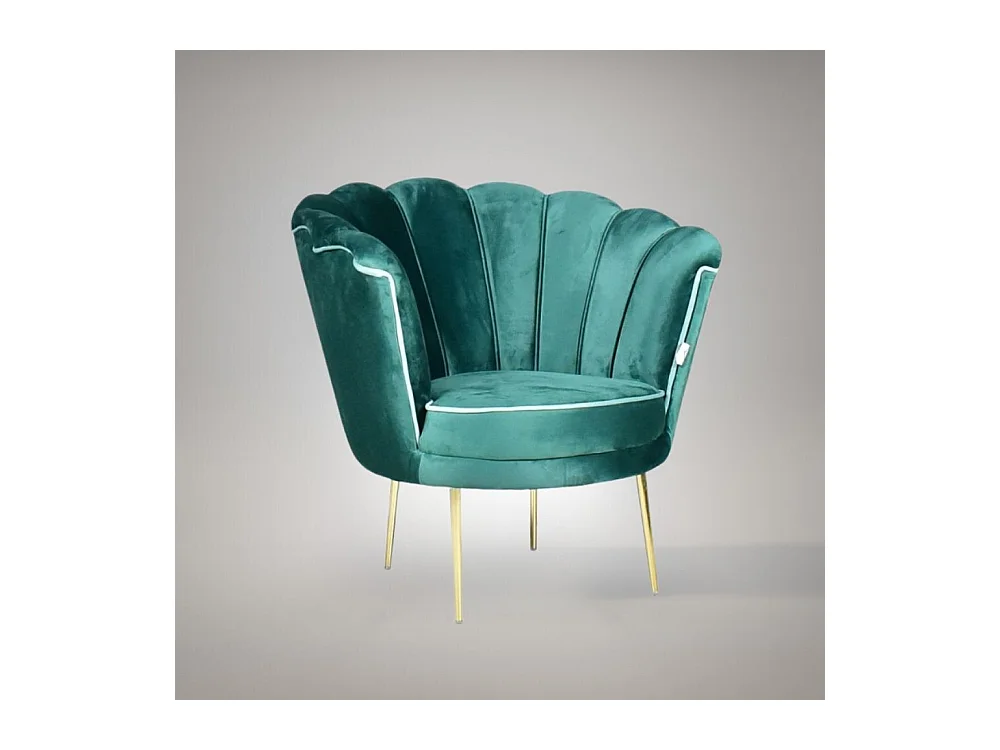 Poltrona a conchiglia Orel velluto verde scuro e piedi oro