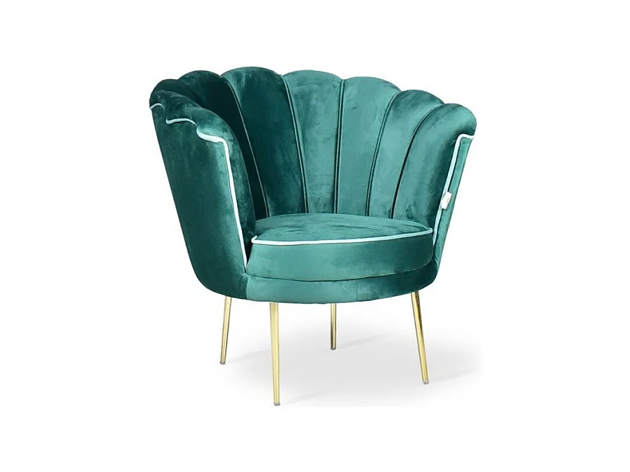 Poltrona a conchiglia Orel velluto verde scuro e piedi oro