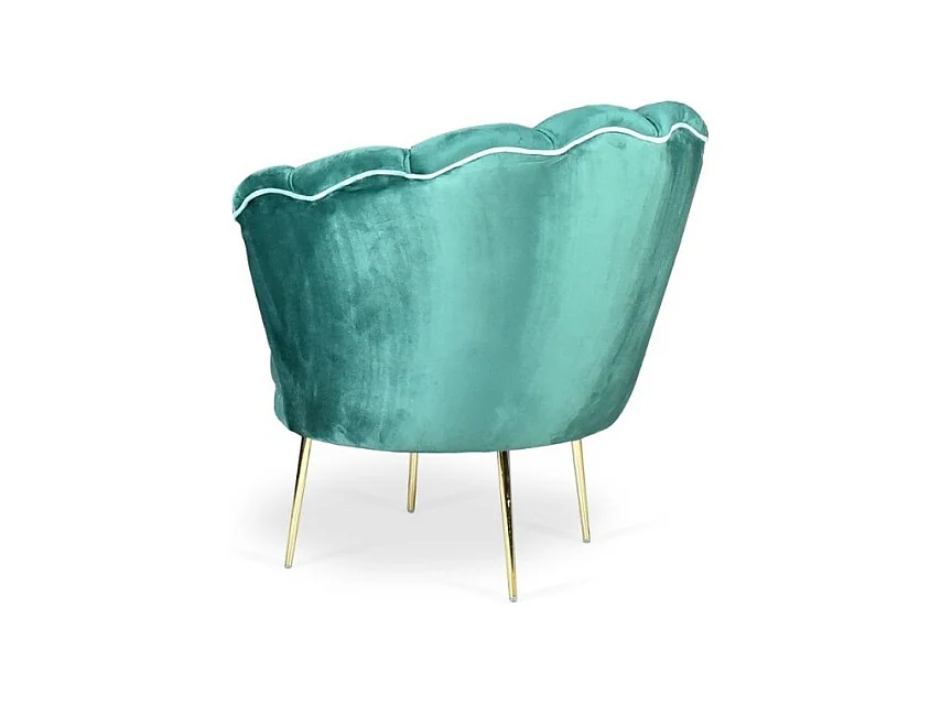 Poltrona a conchiglia Orel velluto verde scuro e piedi oro