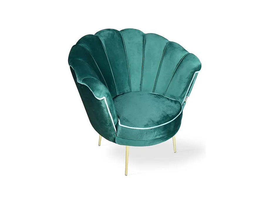 Poltrona a conchiglia Orel velluto verde scuro e piedi oro