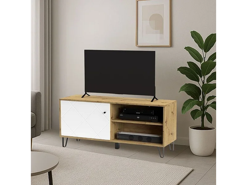 Mobile porta Tv 1 anta e vano a giorno BolloBO01B 123x40x55H colore rovere bianco